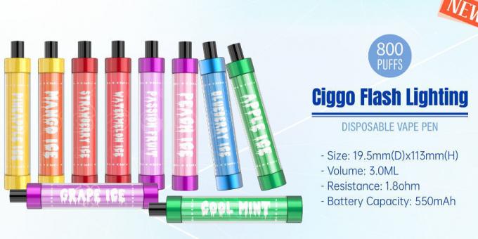 Do piscamento descartável do diodo emissor de luz da noite de Ecigs do vape da vagem de 800 sopros de Ciggo fornecedor fechado de iluminação instantâneo da vagem do vape