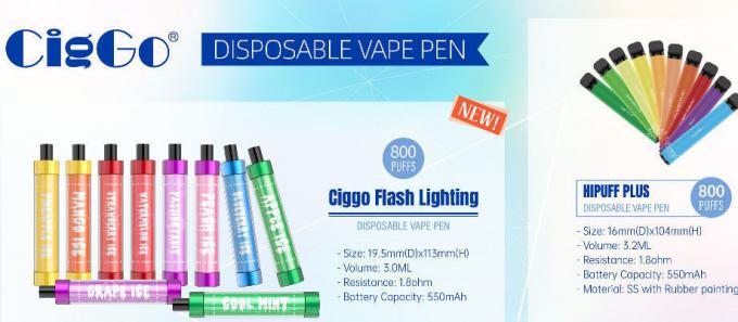Do piscamento descartável do diodo emissor de luz da noite de Ecigs do vape da vagem de 800 sopros de Ciggo fornecedor fechado de iluminação instantâneo da vagem do vape